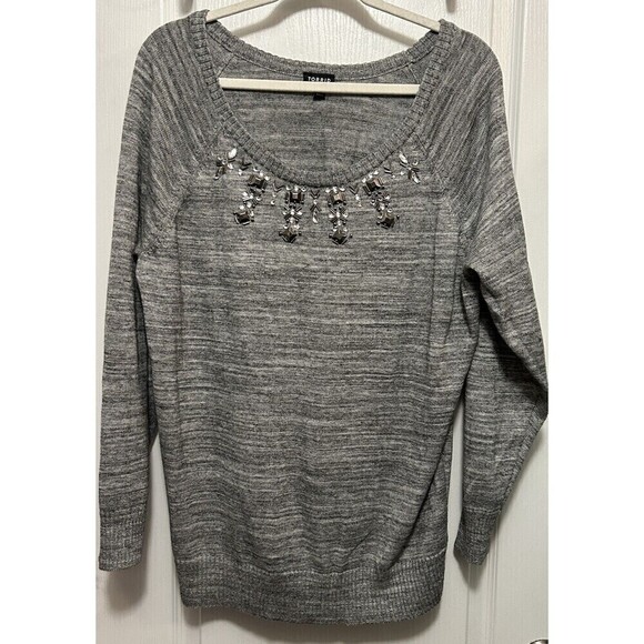 Torrid Marled Embellished Pullover Sweater Gray Rhinestones Classic Plus Size 1X - Picture 1 of 16